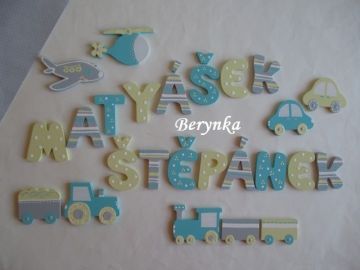 Dřevěné dekorace - tyrkysové se žlutou