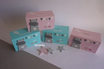 Dřevěná pokladnička v nordic stylu - s hrochem