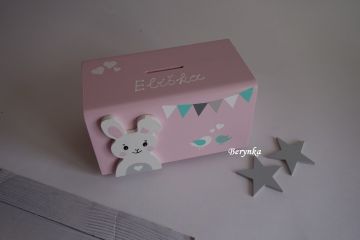 Dřevěná pokladnička v nordic stylu - se zajíčkem