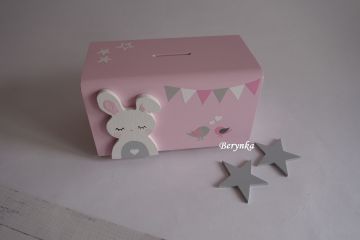 Dřevěná pokladnička v nordic stylu - se zajíčkem