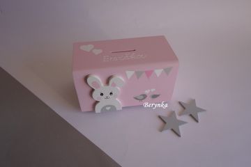 Dřevěná pokladnička v nordic stylu - se zajíčkem