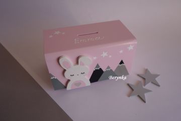 Dřevěná pokladnička v nordic stylu - se zajíčkem