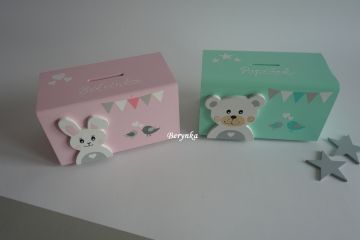 Dřevěná pokladnička v nordic stylu - se zajíčkem