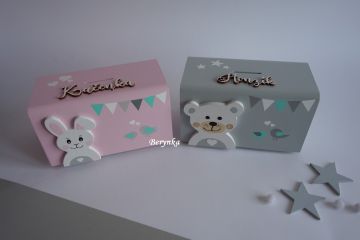 Dřevěná pokladnička v nordic stylu - se zajíčkem