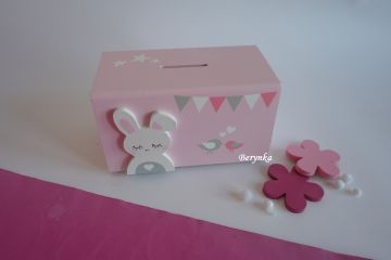 Dřevěná pokladnička v nordic stylu - se zajíčkem