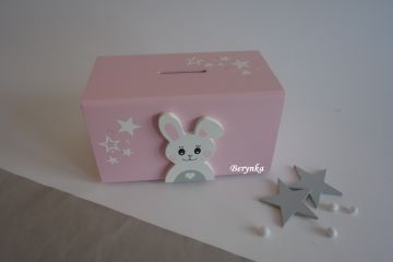 Dřevěná pokladnička v nordic stylu - se zajíčkem