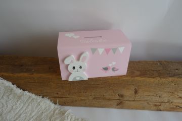 Dřevěná pokladnička v nordic stylu - se zajíčkem