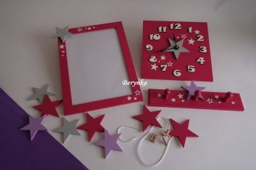 Dřevěné dekorace - malinová s levandulovou a šedou