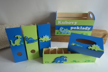 Dřevěné dekorace - zelené s dinosaury