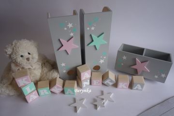 Dřevěné dekorace - růžovo-mátové s hvězdičkou