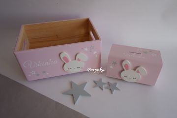 Dřevěná bedýnka s hlavou zajíčka