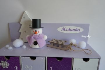 Adventní kalendář *fialovo-bílý* se sněhulákem - různá provedení