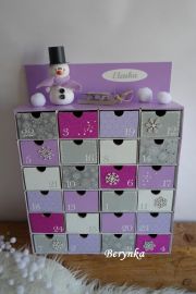 Adventní kalendář *fialovo-bílý* se sněhulákem - různá provedení