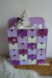Adventní kalendář *fialovo-bílý* se sněhulákem - různá provedení