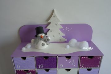 Adventní kalendář *fialovo-bílý* se sněhulákem - různá provedení