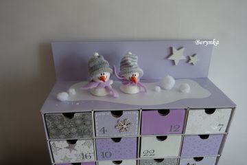 Adventní kalendář *fialovo-bílý* se sněhulákem - různá provedení